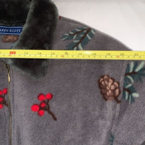 Karen Scott Fleece Colar Faur Fur Full Zip Drawstring Gray Women’s Jacket Size M - Picture 3 of 9